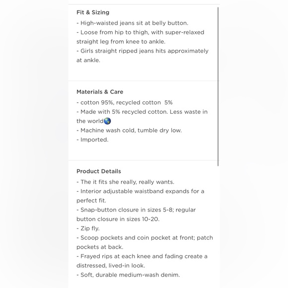 Old Navy • High-Waisted Slouchy Jeans • Size 14 (Girls) - Picture 3 of 5